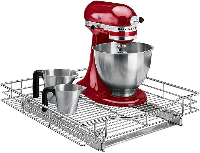 LYNK PROFESSIONAL® Pull Out Cabinet Organizer, Kitchen Slide Out Drawer | 20W x 21D chrome rollout shelf creates easy-access storage for cookware, pantry items and kitchen essentials inside cabinets