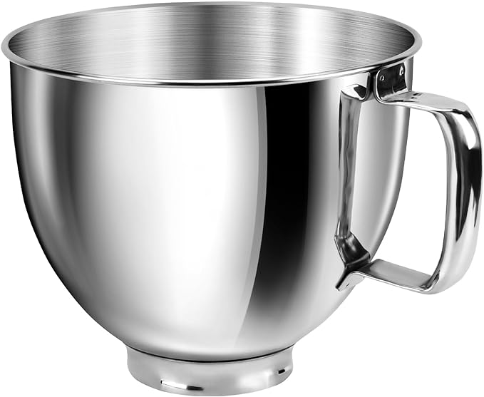 5 Quart Mixing Bowl for KitchenAid Stand Mixers, Food-Grade Stainless Steel Bowl with Handle & Clasp, Compatible with Tilt-Head 4.5–5 Qt Models – Fits K45, K45SS, KSM75, KSM150, KSM95