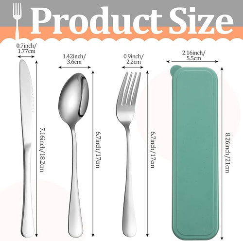 1 Pack Travel Silverware Set with Case for Lunch,Green | Reusable Utensils with Case, Portable Flatware, Camping Cutlery, Fork Spoon Knife, for Work School, Dishwasher Safe