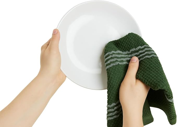 Dark Forest Green Kitchen Hand Dish Towels: Oversized 18" x 28",100% Cotton Soft Absorbent Dish Cloths for Cleaning Drying Set of 3 Multipurpose for Everyday Use