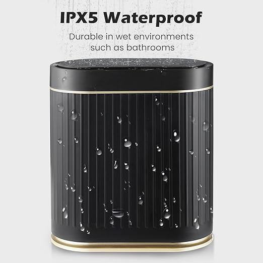 SYNCVIBE Bathroom Sensor Trash Can with Lid, 2 Gallon, Black Gold | Automatic Garbage Can, 7.5 Liter Smart Trash Bin, Slim IPX5 Waterproof Plastic Wastebasket for Bedroom and Office