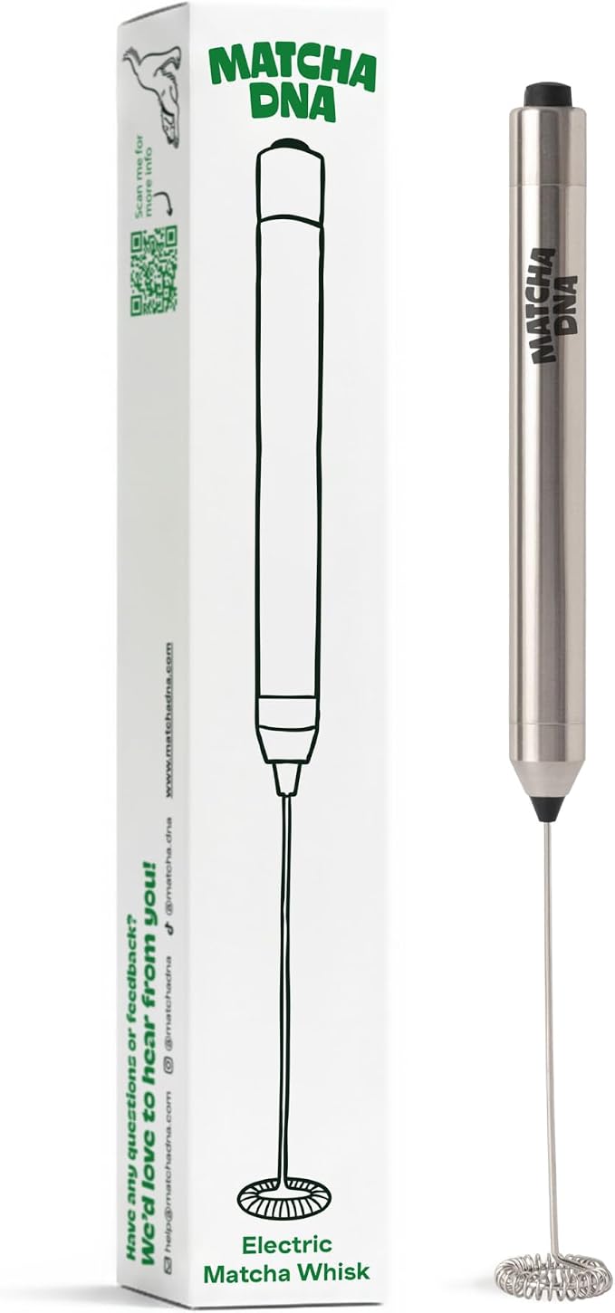 Matcha DNA Handheld Milk Frother Wand, Electric Stainless Steel Whisk Mixer | Stainless Steel Whisk, Lightweight Battery-Operated Design, Mixes Coffee, Matcha Lattes, Protein Shakes & Other Drinks