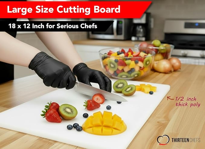 Commercial Grade Plastic Cutting Board 18 x 12 x 1/2 Thick High Density White Poly, NSF Certified and Dishwasher Safe for Food Service