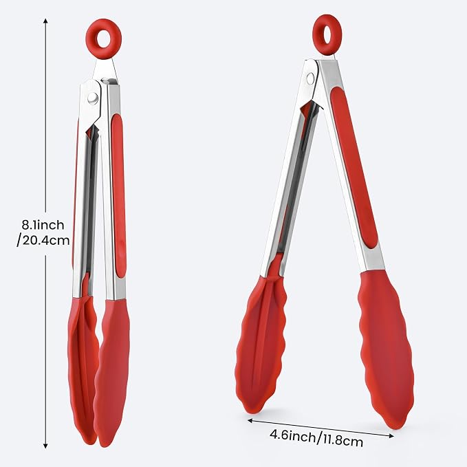 6PCS 7-Inch Silicone Tongs Set, Stainless Steel Tongs with Silicone Tips | Heat-Resistant Small Tongs For Cooking, Serving, Grilling | Dishwasher Safe | Colorful