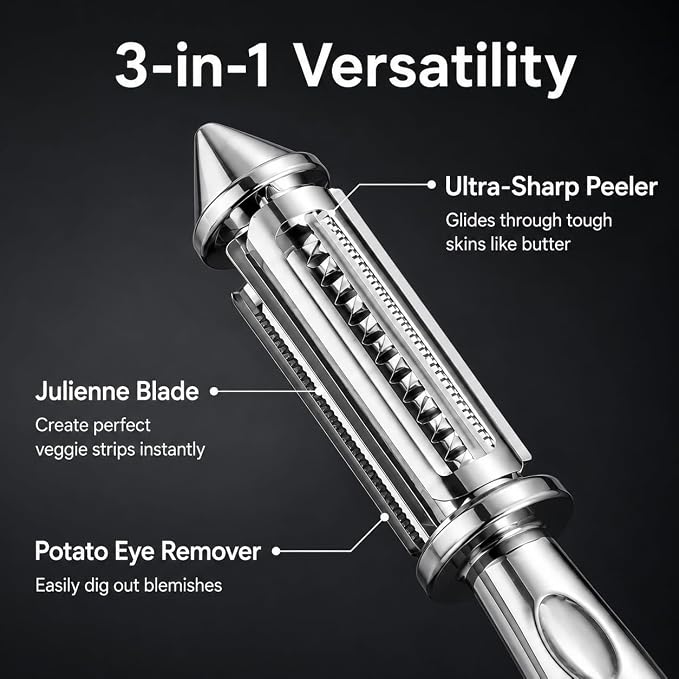 Stainless Steel Julienne Peeler, 3-in-1 Vegetable & Potato Peeler