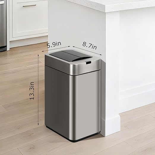 SYNCVIBE Slim Bathroom Trash Can, 2.6 Gallon, Butterfly Sensor Lid, Silver | Stainless Steel Garbage Can, Automatic Trash Bin, IPX5 Waterproof Wastebasket for Under Counter and Small Spaces
