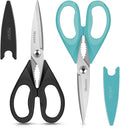 Small Kitchen Scissors 8-inch, iBayam 2 Pack Kitchen Shears All Purpose | Meat Scissors Poultry Shears, Dishwasher Safe Food Cooking Scissors Heavy Duty Stainless Steel Utility (Black, Aqua Sky)