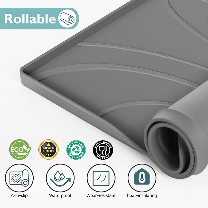 Under Sink Mat 22" x 19", Silicone Under Sink Liner for Kitchen and Bathroom, Waterproof Cabinet Protector Drip Tray, Protects Cabinets from Leaks and Spills