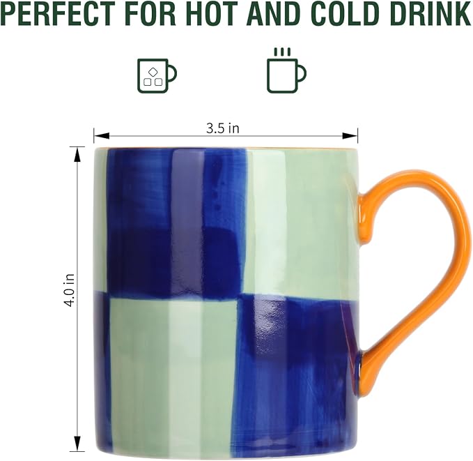 Koja Colorful Hand Painted Ceramic Mugs, 16 oz, Set of 4, Dishwasher Safe | Also microwave safe. Colorful hand painted set makes a great gift for coffee or tea lovers.