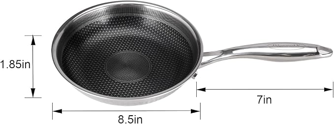 Hybrid 8 inch Stainless Steel Non Stick Skillet | PFOA Free, Induction Compatible, Fast & Even Heat, Dishwasher & Oven Safe (500F)