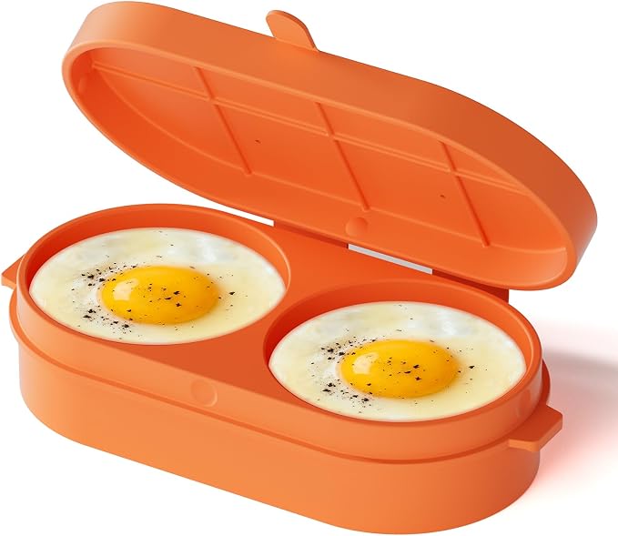 Microwave Egg Cooker, Microwave Egg Maker For Breakfast Sandwich, Silicone Double Egg Bite Molds For Scrambled Eggs Muffins, Safe for Oven Air Fryer, Dishwasher-Safe Orange