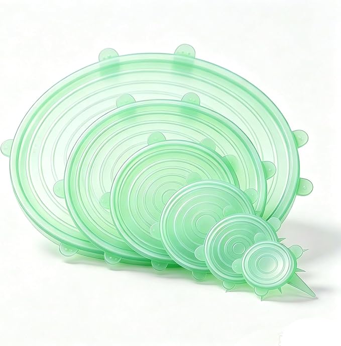6 pcs Silicone Stretch lids set(6 Sizes,green) | Reusable Food Storage Covers,Flexible to Fit All Shape of Containers,Food Cover to Keep Food Fresh