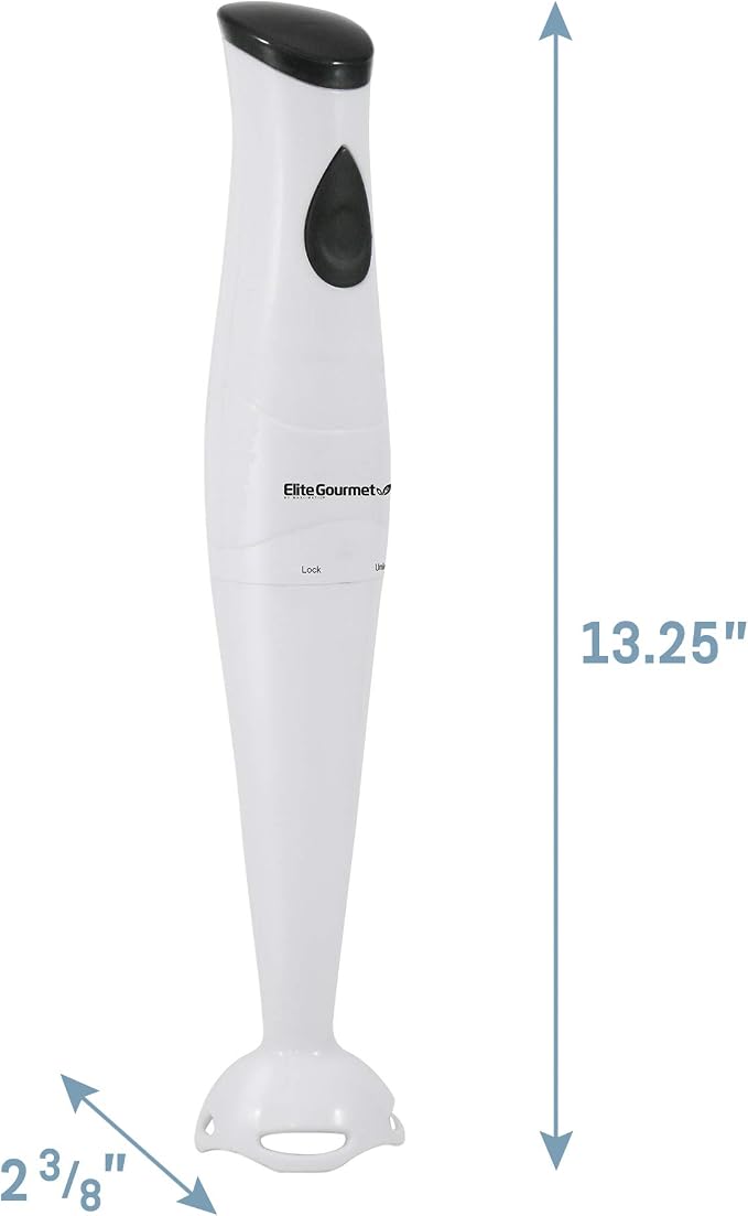 Elite Gourmet EHB-2425X Immersion Hand Blender, 1-Touch, 150W, White | Doubles as a mixer and chopper for soups, sauces, and baby food