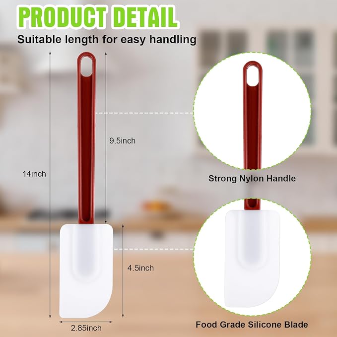 Meekoo 5 Pcs 14 Inch Rubber Spatula 500℉ High Heat Resistant Spatulas | Silicone Spatulas, for Baking Kitchen Cooking, Commercial Food Bpa Free Grade Non Stick Dishwasher Safe, Brown Red