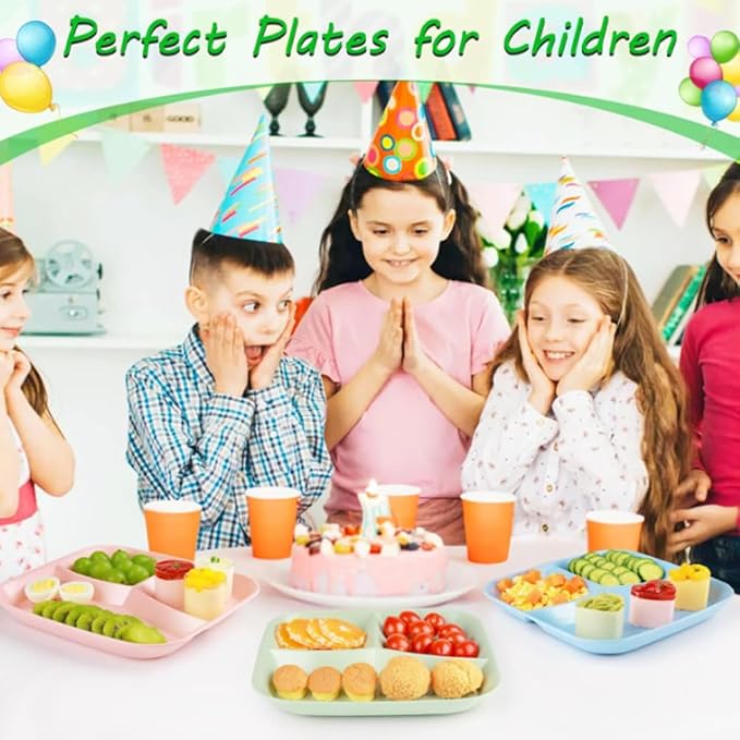 Unbreakable Wheat Straw Dinner Plates for Healthy Eating - 10 Inch Divided Portion Control Plates, 4 Pack BPA Free, Suitable for Kids & Adults, Perfect for Picnics