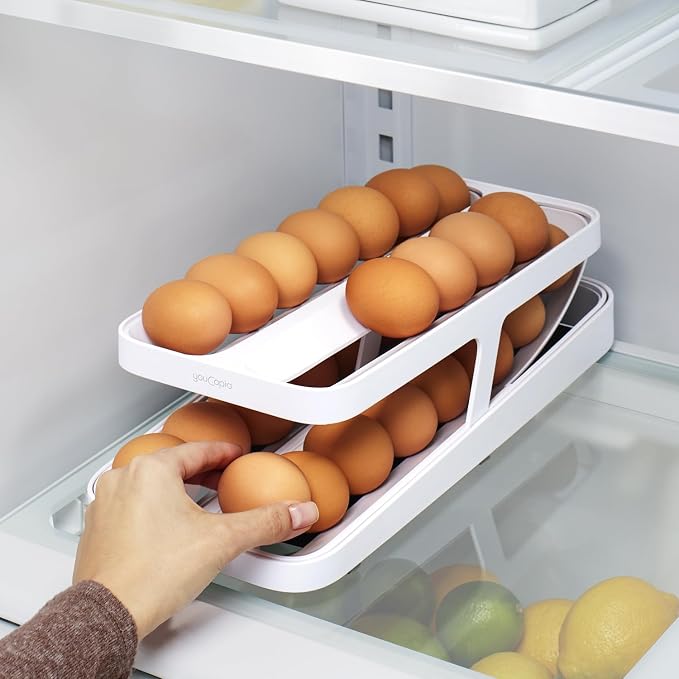 YouCopia RollDown® Egg Dispenser, Rolling Eggs Dispenser and Organizer for Refrigerator Storage, Double Track