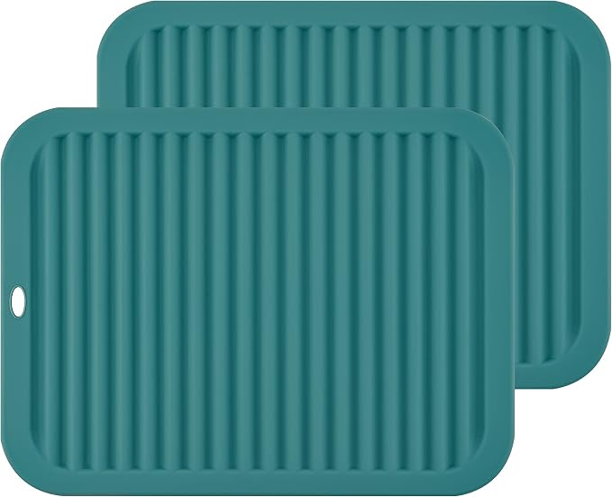 Silicone Trivets for Hot Dishes, Pots and Pans, Hot Pads for Kitchen Counter, Silicone Pot Holders Mats, Heat Resistant Mat for Quartz Countertops, Multi Use Trivet Set 2 Teal