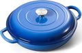 Leonyo 3.6QT Cast Iron Braiser Shallow Dutch Oven with Lid,Blue | Nonstick Enameled Cast Iron Casserole Skillet, Cast Iron Cookware Shallow Dutch Oven with Lid for All Cooktop, Oven Safe