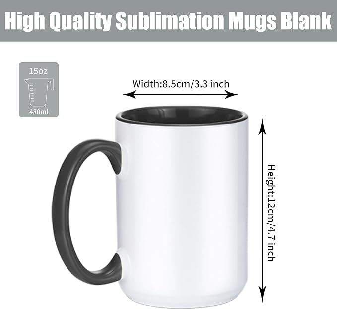 TANGLONG 12PC 15oz Sublimation coffee Mugswith Box -6 White and 6 Black | Ceramic Cup for for Coffee, Tea, Latte, Soup,Sublimation Blanks,Tazas Para Sublimar,Heat Sensitive Coffee Mugs,homemade gifts