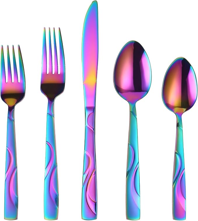 30-Piece Rainbow Silverware Set for 6 | Grade 430 Stainless Steel Colorful Flatware Set, Cutlery Set Service for 6, including Fork Spoon and Knife, Dishwasher Safe