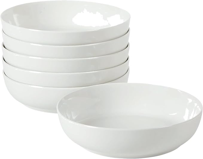 Gibson Home Zen Buffet Pasta Bowls Set of 6, 41oz Porcelain Salad Bowls and Serving Bowls, 8.5 Inch White Bowls, Dishwasher & Microwave Safe