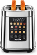 Mecity Motorized Toaster 2 Slice with Touch Screen, Stainless Steel Smart Toaster, 8 Bread Types, 5 Shade Levels, 1200W High Power, Keep Warm Mode, Reheat Defrost Functions, 120V