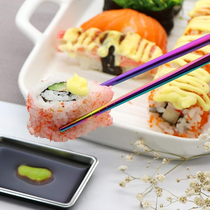 Travel Utensils Set with Case Reusable Portable Cutlery Set Stainless Steel 8pcs Including Dinner Knife Fork Spoon Chopsticks Straws(Rainbow) | Dishwasher Including Dinner Knife Fork Spoon Chopsticks Straws Travel Fork Spoon Knife for Work, School, Cam...