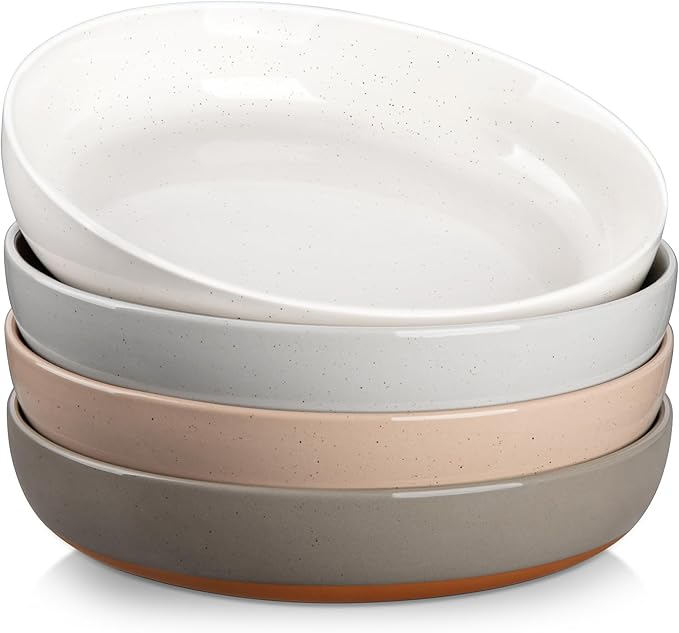 MALACASA 48 Oz Pasta Bowls Set of 4, Stoneware Dinner Bowls, Multicolor | Microwave and Dishwasher Safe, Chip-Resistant, For Pasta, Salad, Soup, Fruit, 9 Inch Wide, Stackable, Speckled Design