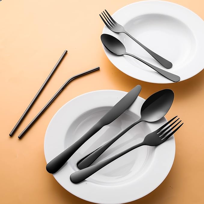 56 Pieces Black Silverware Service for 8 Flatware Set Stainless Steel Utensils Cutlery Set Dishwasher Safe