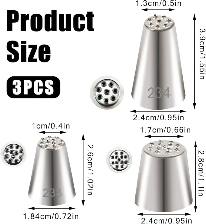 3pcs Grass Piping Tips, Stainless Steel Grass Icing Tip, Professional Cake Decorating Tips for Baking Cupcakes Cake Pastry Fur Hedgehog Spikes Bird Nests Decorating