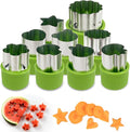 Fruit and Vegetable Cutter Stamp Set 9 Pieces - Love Heart, Star, Flower, Rabbit, Bear, Strawberry, Lace, Mushroom Shapes - Green Mini Pie Cookie Biscuit Mold for Baking | Heart, Star, Flower, Rabbit, Bear, Strawberry, Lace, Mushroom Shapes, Stainless ...