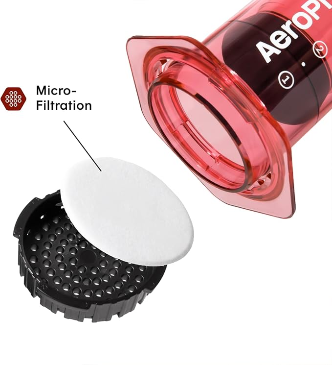 AeroPress Clear Red Coffee Press, French Press, Pour-Over & Espresso Style | All-in-One Manual Coffee Maker, 2-Minute Brew, Less Bitterness, More Flavor, Portable, Travel & Camping
