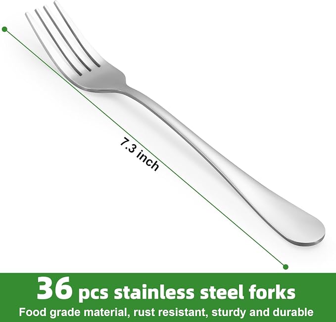 36 Piece Dinner Forks Set, Food-Grade Stainless Steel Forks Silverware, Cutlery Fork, Salad Fork, Metal Forks for Home, Kitchen or Restaurant, Mirror Polished, Dishwasher Safe - 7.3 Inch