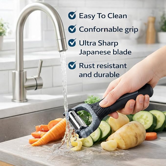 3-in-1 Vegetable Peeler Set – Ultra Sharp Stainless Steel Y Peeler with Julienne Blade, Heavy Duty Kitchen Tool