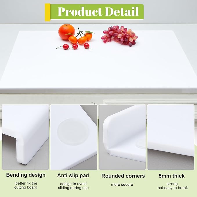 Wesiti Large Acrylic Cutting Board with Lip Non Slip 30"L X 20"W White Cutting Board Chopping Acrylic Countertop Protector Cover Shatter Resistant for Home Restaurant Kitchen Sink Stove