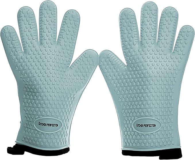 KITCHEN PERFECTION XL Silicone Smoker BBQ Gloves -Heat Resistant Oven Mitts | Waterproof, 5-Finger Design For A Better Grip, for Pitmasters, Meat Smoking, Grilling, Cooking, Frying Turkey | Grill Gift