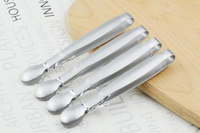 HINMAY 5" Mini Serving Tongs Tiny Stainless Steel Small Tongs, Set of 4 | Metal Tongs for Appetizers, Tea Party, Coffee Bar, Desserts
