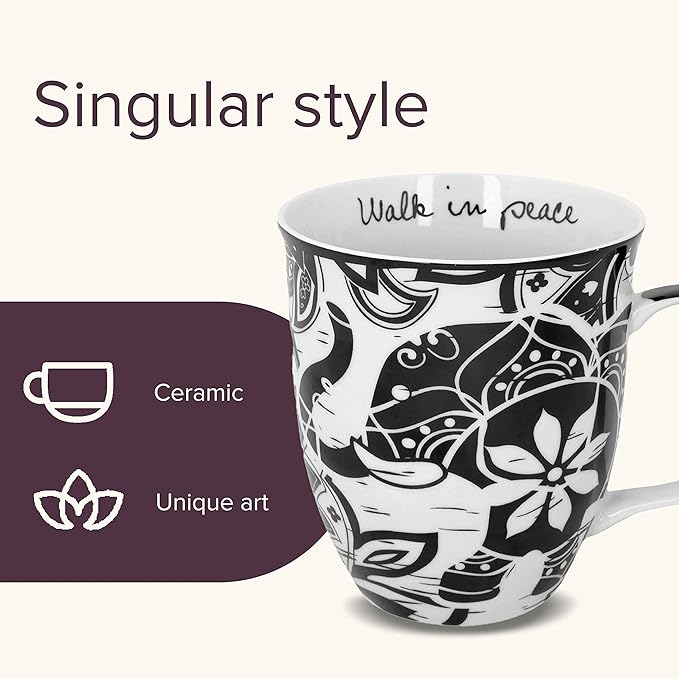 Karma Gifts 14 oz Black and White Boho Mug Elephant - Cute Coffee and Tea Mug - Ceramic Coffee Mugs for Women and Men