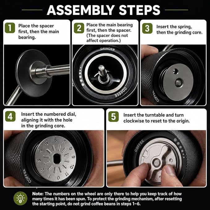 Manual Coffee Grinder - Stainless Steel Burrs, Adjustable Grind Settings, Portable Hand Crank for Espresso, Drip, French Press - Compact, Durable, Ideal for Home & Travel (Black)