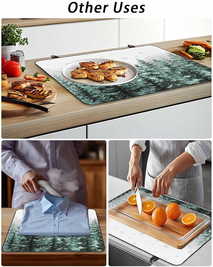 Stove Top Covers for Electric Stove 31x24 Inches, Forest Christmas Tree HeatResistant Glass Cooktop Protector, Green Xmas Snowflake Misty Winter Ceramic Stovetop Countertop Covers Mat, Oven Cover