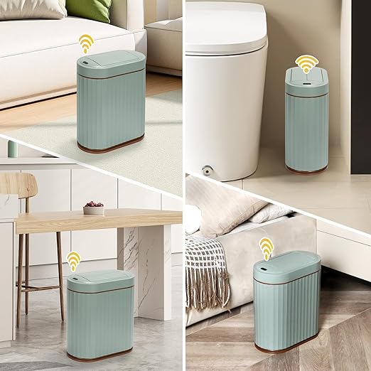 ELPHECO Motion Sensor Bathroom Trash Can with Lid 2 Gal Automatic Trash Can | Butterfly Lid, Room Decor Bathroom Accessories, Motion Sensor Wastebasket Garbage Can, Kitchen Living Room Office, Sage Green