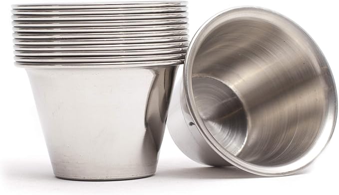 Ramekins Stainless Steel Condiment Sauce Cups, Metal Ramekins, Commercial Grade, Multifunctional, Ideal for All Hot and Cold Sauces, Individual Portion Cups (12, 3 oz)