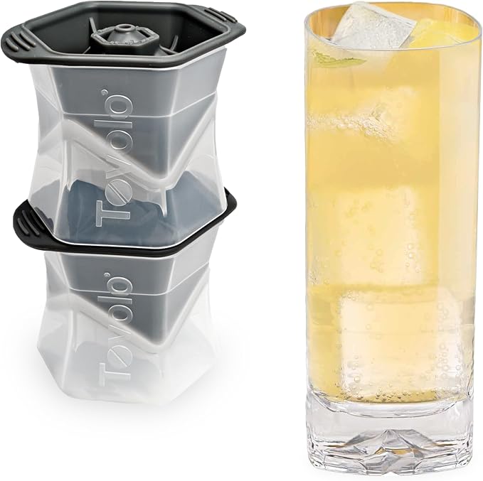 Tovolo Large Square Ice Cube Mold Colossal 2 Inch Cubes Pack of 2, Huge Ice Cube Mold Block for Whiskey Cocktails Bourbon, Silicone BPA Free Dishwasher Safe Giant XL Ice Cube Molds