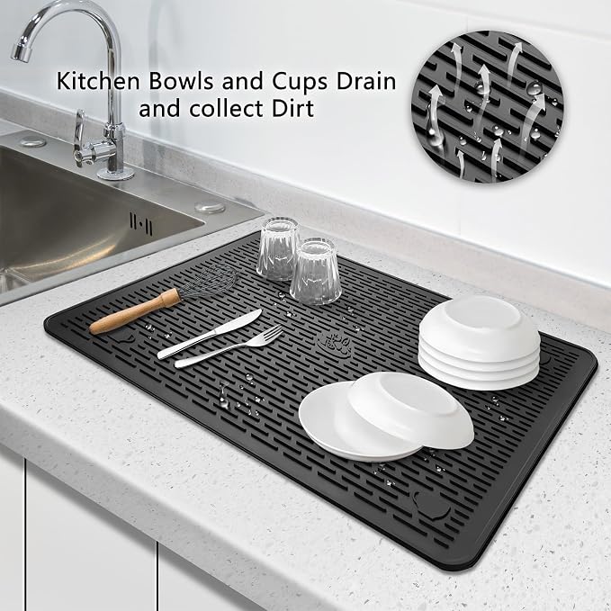 28"X20" Dish Drying Mat, Silicone Drying Mat for Kitchen Counter, Stove Top Covers for Electric Stove, Heat Resistant Glass Cooktop Cover for Kitchen