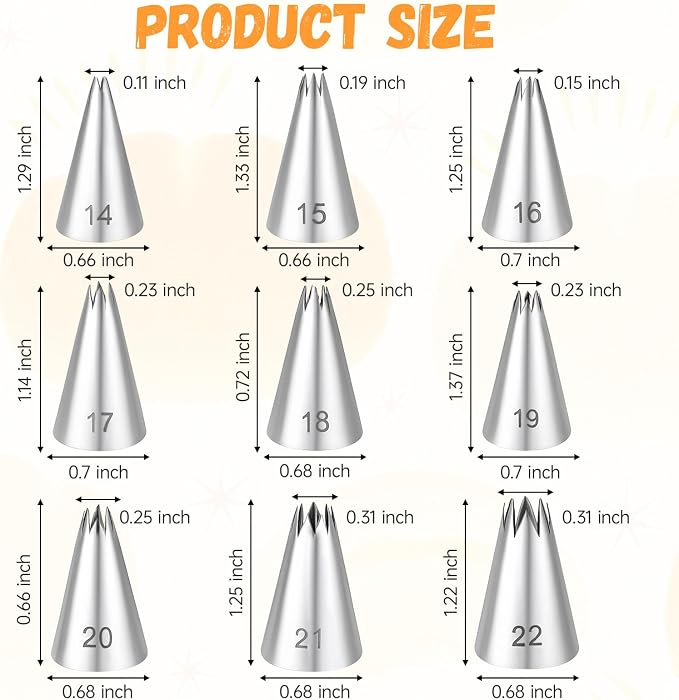 Stainless Steel Star Piping Tips Set, 9 Piece French Star Tube Frosting Nozzle Kit Open Stars Piping Tips Set Pastry Decorating Tip For Cupcakes Cookies Cakes (Small Size)