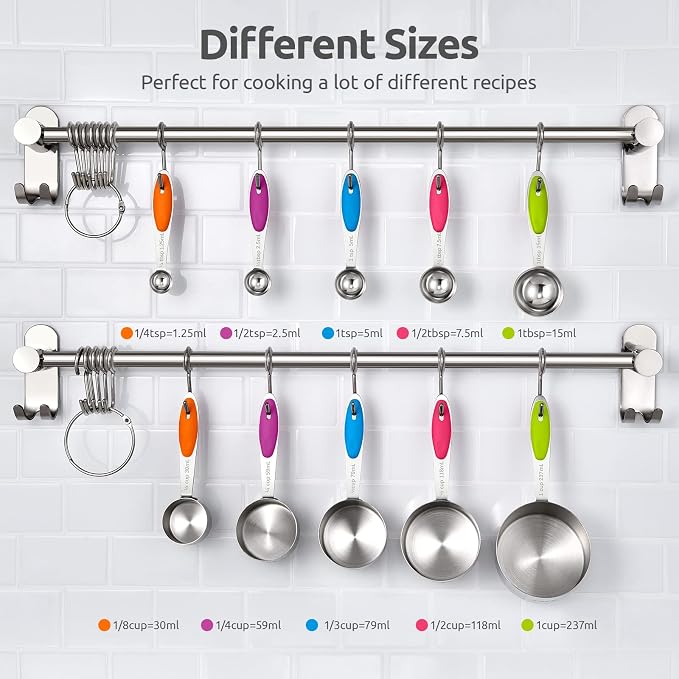 Measuring Cups : U-Taste 18/8 Stainless Steel Measuring Cups and Spoons Set of 10 Piece, Upgraded Thickness Handle (Multicolors) | Upgraded Thickened Handle, Reinforced Welded Joints, Nested Stackable Design, Metal Measure Set for Kitchen Baking Cooking