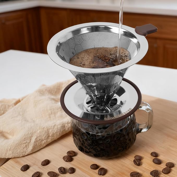 Pour Over Coffee Maker, Reusable Stainless Steel Filter | Easy to Clean, No Paper Waste. BPA-Free, Plastic-Free Coffee Filter. Eco-Friendly, Reusable, 1-2 Cup