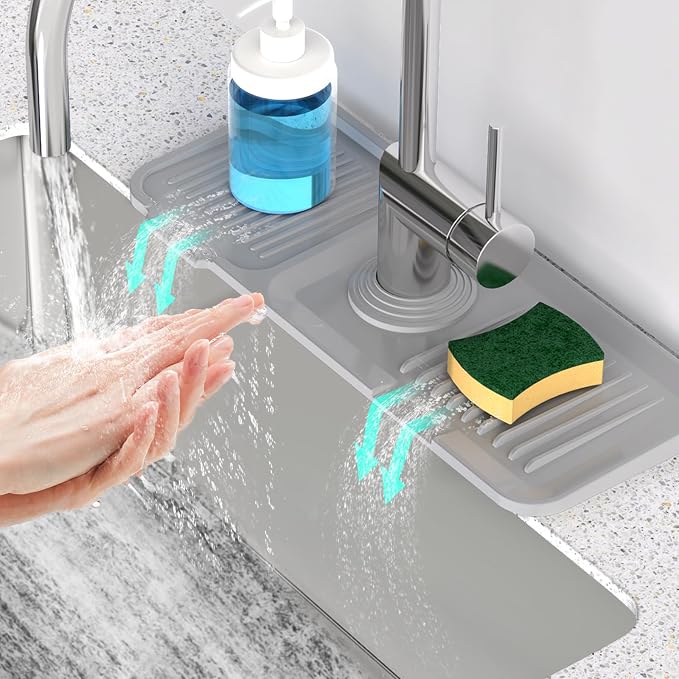 14.6'' Faucet Mat for Kitchen Sink [5°Slope Fast Self-draining] Kitchen Sink Splash Guard Silicone Kitchen Sink Faucet Mat Splash Guard for Kitchen Sink Area Tidy Splash Faucet Guard Draining Mat
