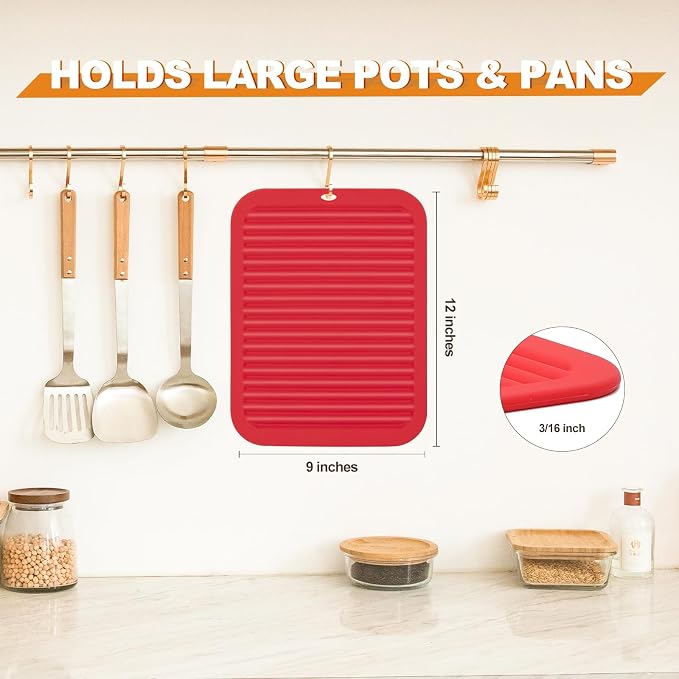 4 Pack Square Silicone Trivets | Hot Pads for Kitchen, Hot Pots and Pans, Hot Dishes, Countertops, Heat Resistance to 480°F, Red