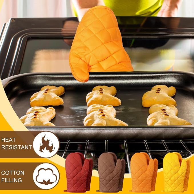 Geyoga 12 Pairs Oven Mitts Heat Resistant Kitchen Long Oven Gloves Mitts Thick Cotton Winter Quilted Baking Flexible Glove Bulk for BBQ Picnic Kitchen Grilling 10.6 Inch (12 Pairs,Orange red)